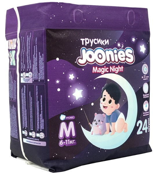 Трусики-подгузники для детей JOONIES Magic Night M24 ( 6-11 кг ) 24 шт 