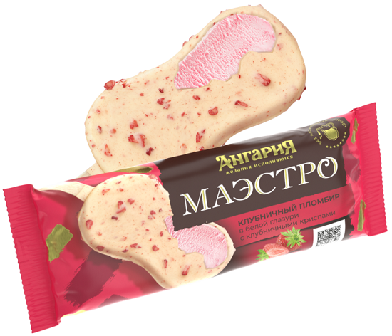 Ангария Мороженное Эскимо Маэстро Пломбир со вкусом клубники 15% 80г