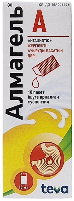 Алмагель А сусп. 10 мл №10 саше ( алюминия гидроксида гель, магния гидроксида паста, бензокаин ) (Упаковка)