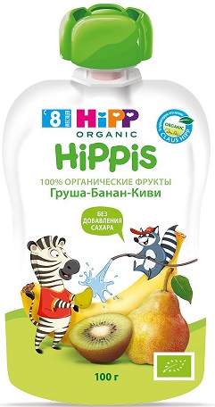 Хипп Органик Пюре Груша Банан Киви 100г пауч Hippis