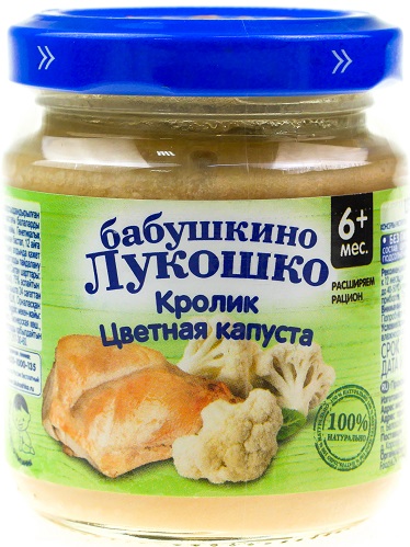 Бабушкино лукошко Пюре Кролик цветная капуста 100г с 6 месяцев.