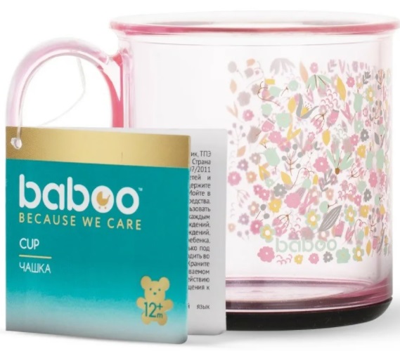 BABOO Чашка Flora с антискользящим дном 12м+ розовый 170 мл