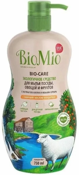Bio Mio Экологичное средство для мытья посуды, овощей и фруктов(мандарин) 750 мл.