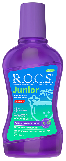 Ополаскиватель для полости рта ROCS Junior 250 мл Кокос и мята РОКС