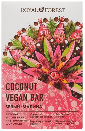 Royal Forest Coconut vegan Bar Белый -Малина 50г