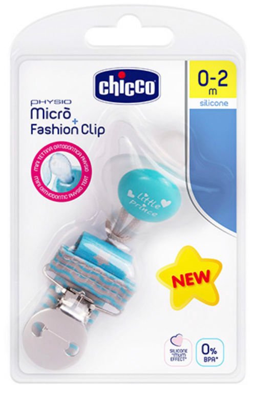 Соска-Пустышка Силиконовая CHICCO 0-2м (1шт) Physio Micro + Держатель пустышки Boy