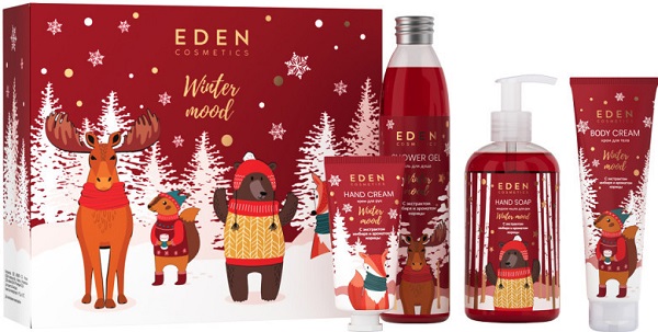 EDEN Winter mood подарочный набор №4 Red (крем для рук+ жидкое мыло+гель для душа+крем для тела)