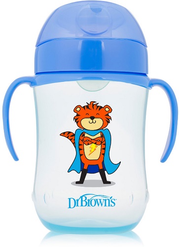 Поильник 9м+ DrBROWNS 270мл Непроливайка с ручками Голубой арт.TC91025