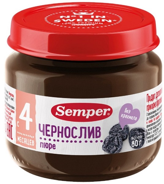 Semper Пюре Чернослив 80 г с 4 мес банка стекло