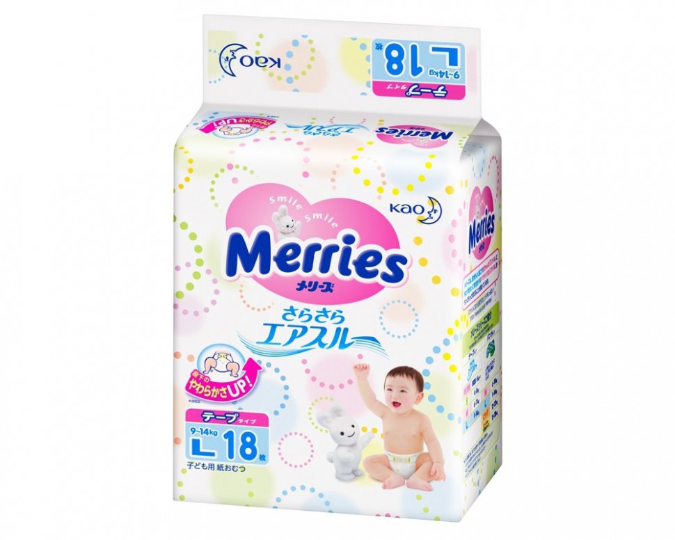 Подгузники для детей MERRIES L18 (9-14кг) 18шт