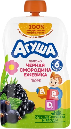 Агуша Пюре Яблоко-Черная смородина-ежевика 80г БЕЛ пауч