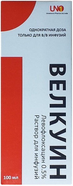 Велкуин раствор 0,5% 100 мл №1 фл ( левофлоксацин )