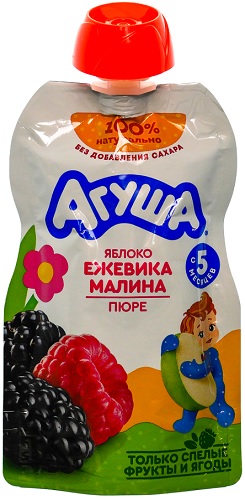 Агуша Пюре Яблоко- ежевика- малина 90г БЕЛ Пауч