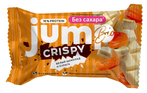 Конфета протеиновая CRISPY JUMPBIO 30гр Белый шоколад и курага