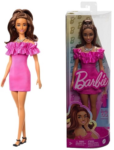 Кукла Barbie Fashionistas в розовом платье с завивкой