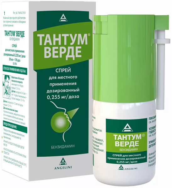 Тантум Верде спрей 0,255 мг/доза 30 мл ( бензидамин )
