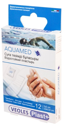 Лейкопластырь Бактерицидный VEOLES PLAST Aquamed Водонепроницаемый 7х2см (10шт), 3,8х3,8см (2шт)