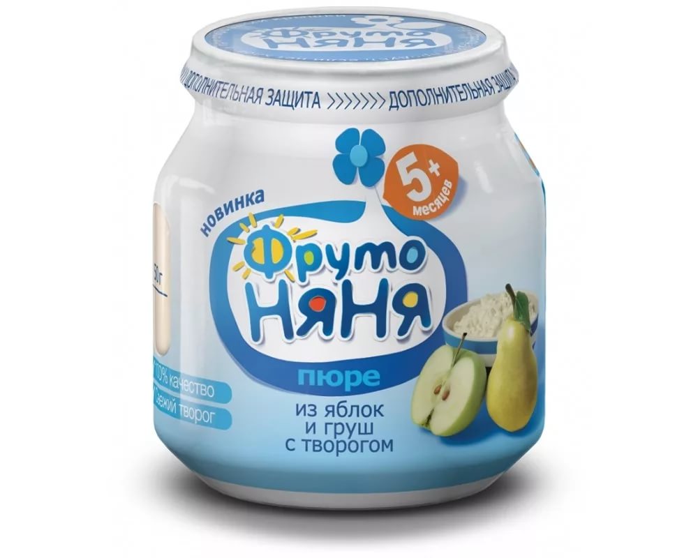 ФрутоНяня Пюре Яблоко груша творог 100г с 6 мес