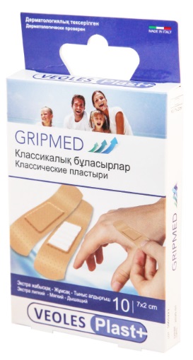Лейкопластырь Бактерицидный VEOLES PLAST Gripmed Классический 7х2см (10шт)