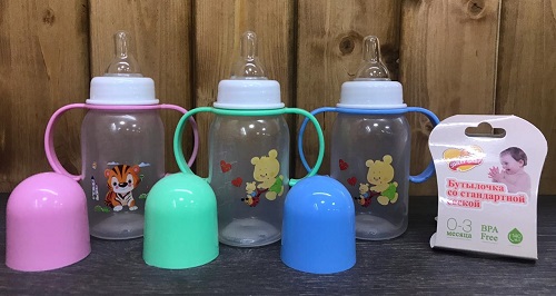 Бутылочка Пластиковая SWEET BABY 150мл Соска Силиконовая 0м+ с ручками K4511 цв.в асс.