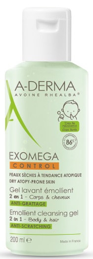 A-Derma EXOMEGA CONTROL Гель 2в1 для тела и волос смягчающий и очищающий 200 мл New