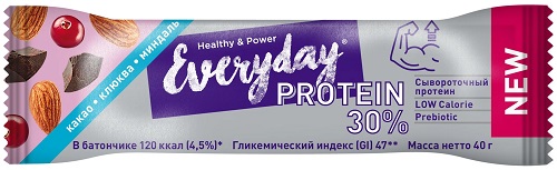 Everyday Protein 22% Батончик глазир. протеиновый. 40г Какао Миндаль Клюква