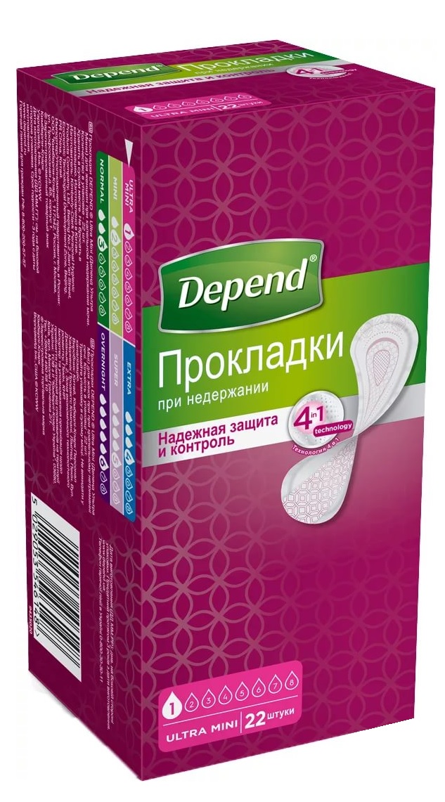 Прокладки Урологические Женские DEPEND Ultra Mini 22шт