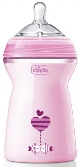 Бутылочка Пластиковая CHICCO Natural Feeling 330мл Соска Силиконовая 6м+ Pink new