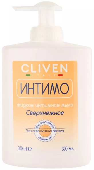 CLIVEN Жидкое мыло для интимной гигиены 300 мл сверхнежное с дозатором