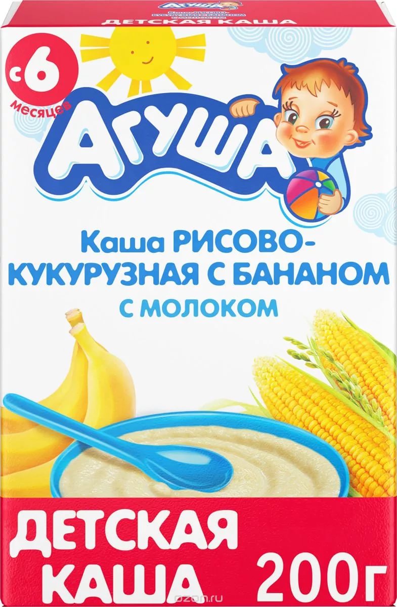 Агуша Каша Рисово-кукурузная Банан с молоком 200г с 6 мес
