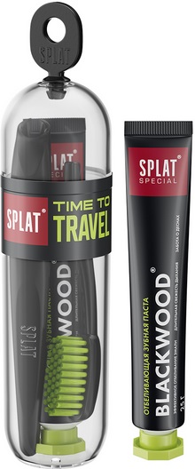 Дорожный набор SPLAT Зубная паста Черное дерево 25г + Зуб.щ. TRAVEL Medium
