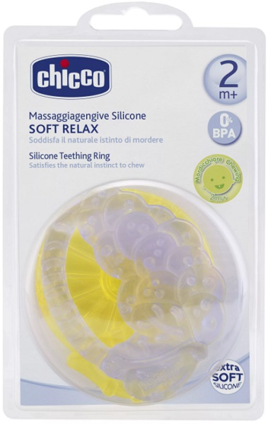 Прорезыватель 2м+ CHICCO Soft Relax силиконовый 2шт (желт./фиолет.)