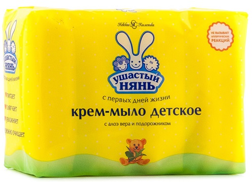 Мыло детское УШАСТЫЙ НЯНЬ с алое вера и подорожником 4*100г