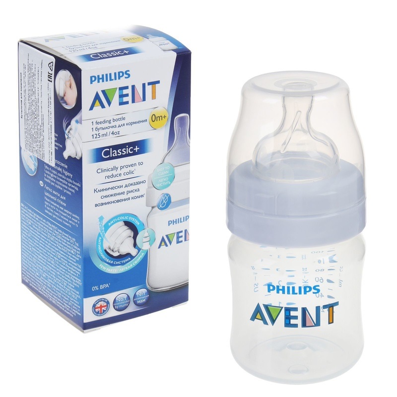 Бутылочка Пластиковая AVENT CLASSIC 125мл с Широк/горлыш Соска Силиконовая 0м+ SCF560/17