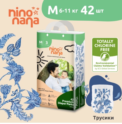 Подгузники трусики для детей Nino Nana Батик M (6-11 кг) 42шт
