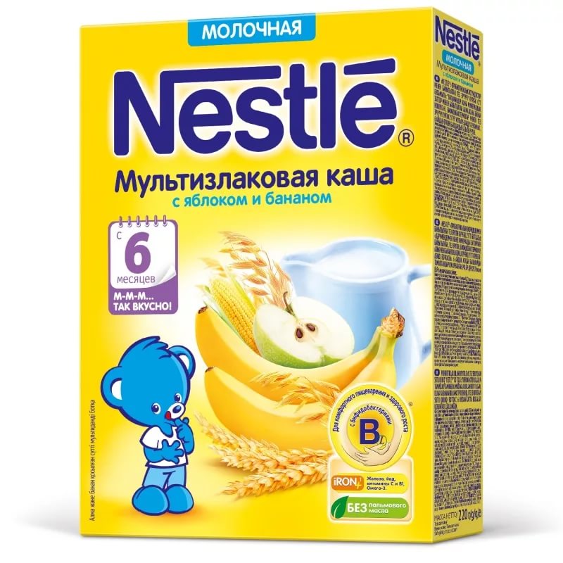 Nestle Каша молочная Мультизлак Яблоко банан 220г с 6мес.