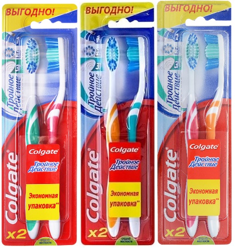 Зубная щетка COLGATE Тройное действие Средней жесткости 2шт цв.в асс.