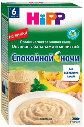 Хипп Каша безмолочная Овсяная Банан мелиссой 200г Спокойной ночи с 6мес.