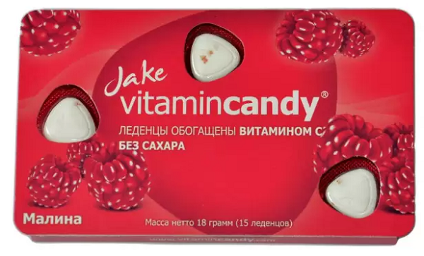 JAKE Vitamincandy Леденцы Малина с витаминами С,Е,В2,В1 18 г №15 #&