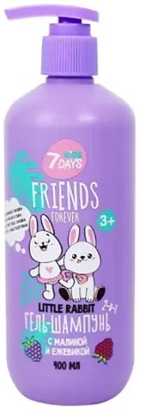 7 Days Little Rabbit Гель шампунь детский 2в1 с Малиной и Ежевикой 400 мл