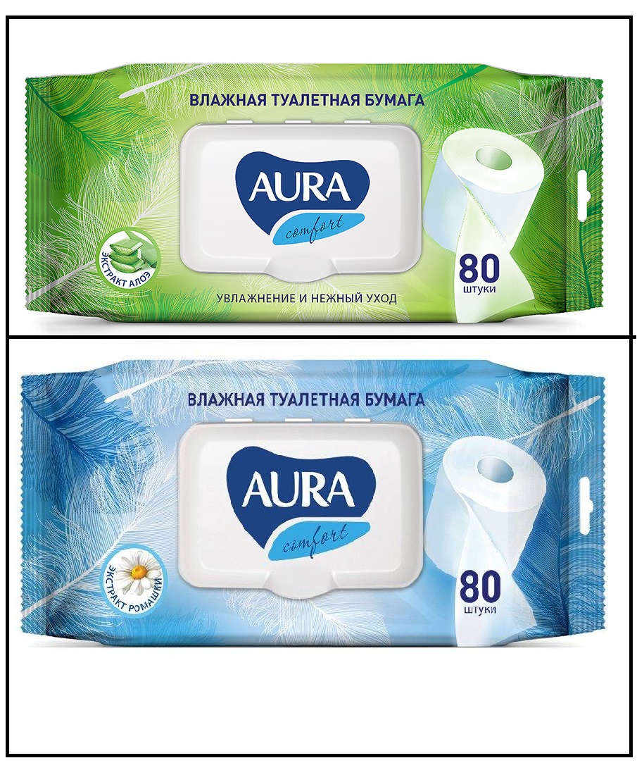 AURA Влажная туалетная бумага 80шт Алоэ Вера/Экстракт Ромашки