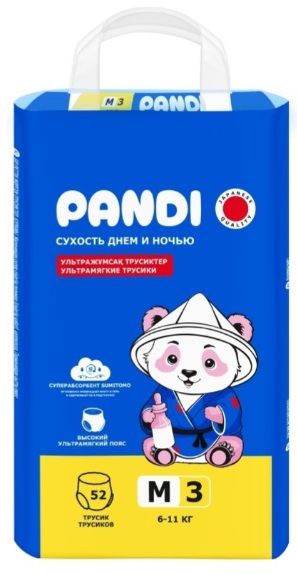 Подгузники-трусики для детей PANDI M (6-11кг) 52шт