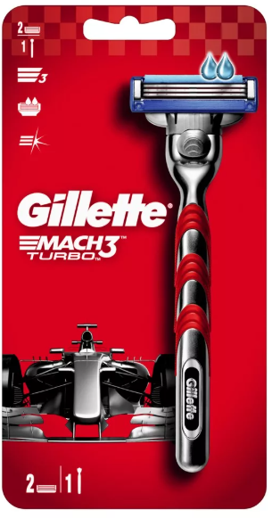 Станок бритвенный GILLETTE  2 сменные касеты Mach3 Turbo арт. 91118542