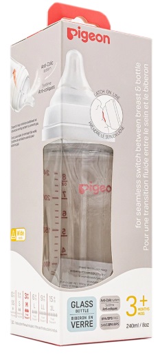 Бутылочка Стеклянная PIGEON 240мл Peristaltic Plus Soft Touch Соска Силиконовая 3м+