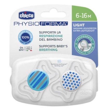 Соска-Пустышка Силиконовая CHICCO 6м+ Physio Light 2шт голубой