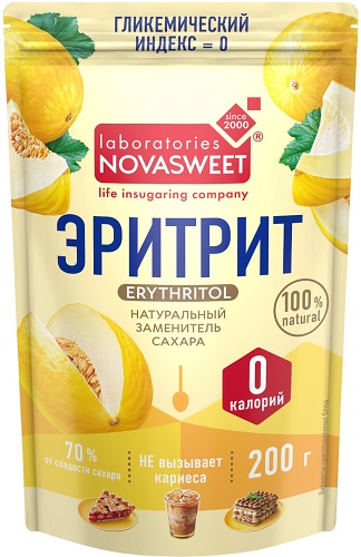 Novasweet Эритрит Дыннный сахар 200г Заменитель сахара Новасвит 