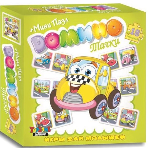Настольная игра Домино + мини пазл Тачки 18 элементов