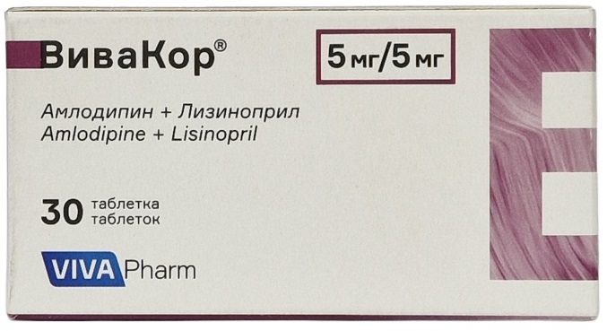 ВиваКор табл. 5 мг/5 мг №30 ( амлодипин /лизиноприл ) (Упаковка)