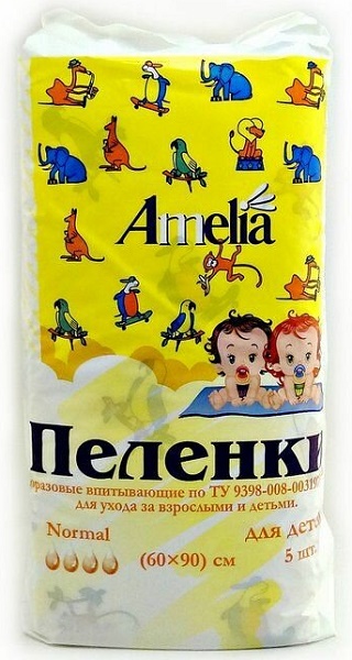 Пеленки одноразовые 60*90см 5шт AMELIA