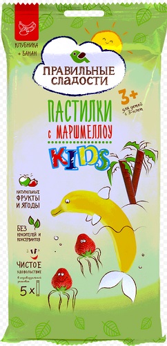 Пастилки с Маршмеллоу Kids Клубника Банан 55г Правильные Сладости